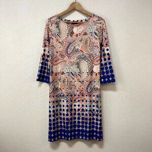 Isle by Melis Koran Blue & Orange Paisley Summer Dress sz Small